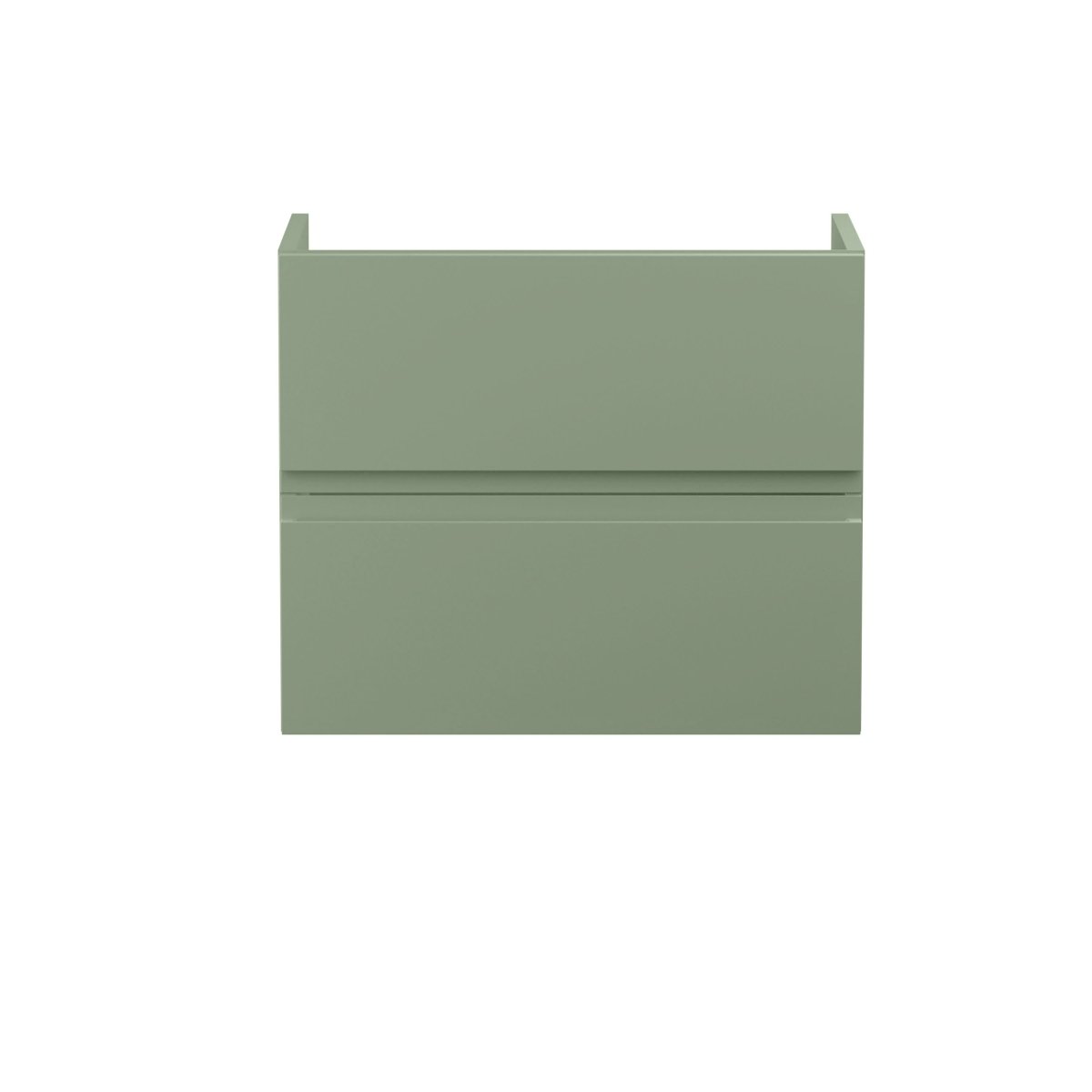 Hudson Reed Urban Wall Hung Vanity Unit, Durable 2 Soft Close Drawers Handless Vanity Unit with Storage for Modern Bathrooms in Satin Green Finish, 600mm