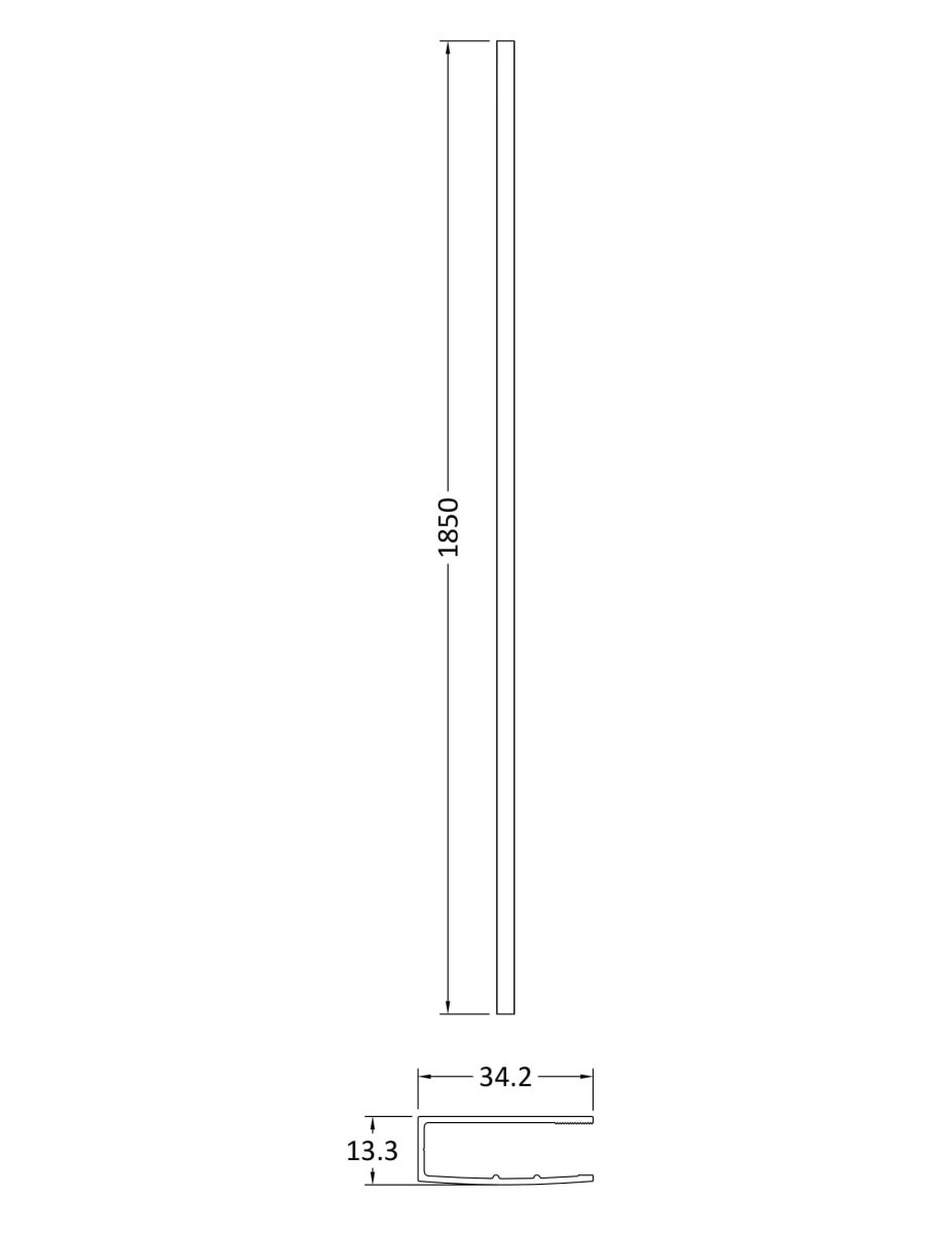 Nuie Wetroom Wall Channel Aluminium, Fixed Bathroom Shower Screen Accessory, Durable Glass Shower Screen in Brushed Brass, 1850mm