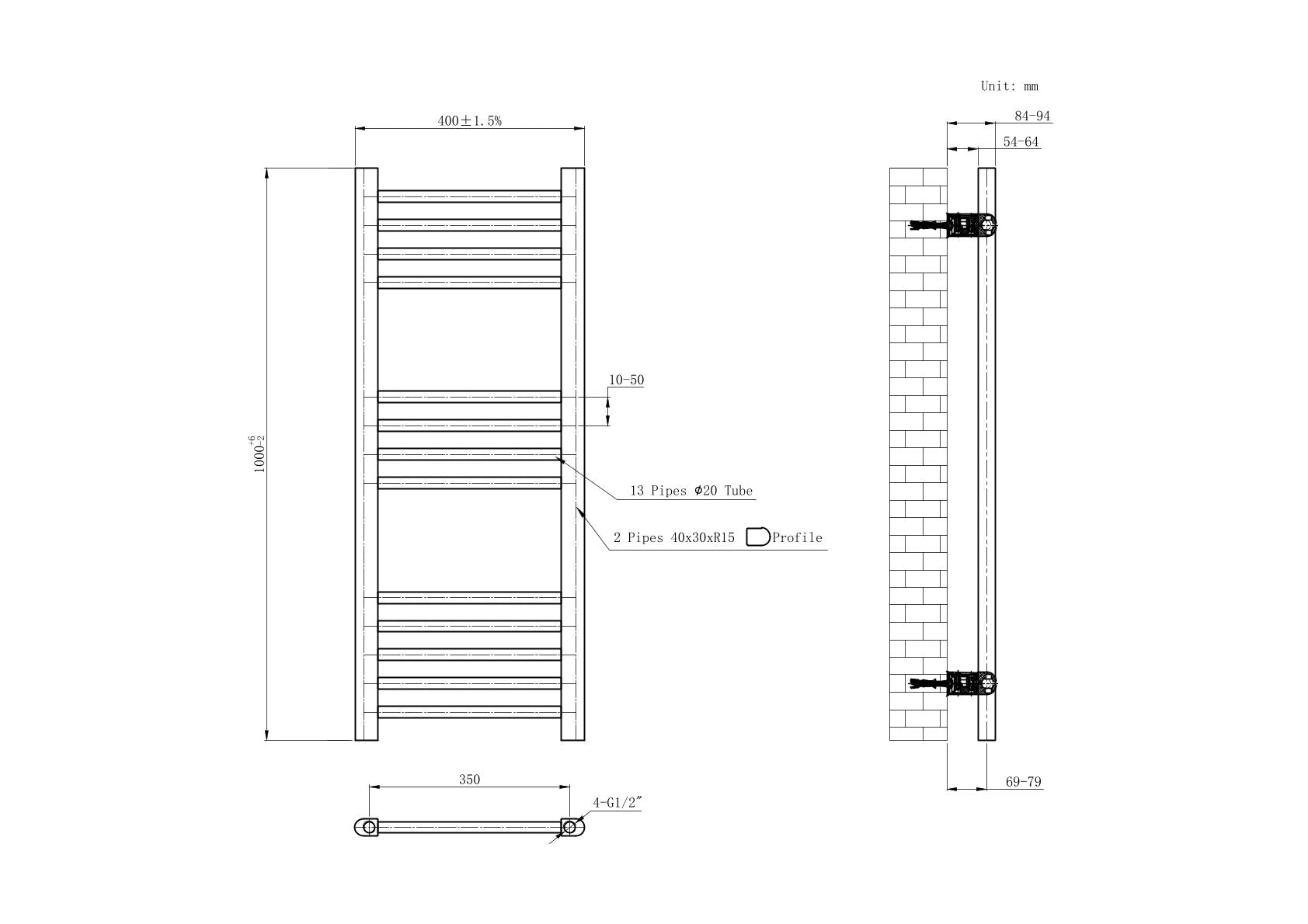 iBathUK Zypher Curved Heated Towel Rail Bathroom Radiator, Designer Radiator for Bathroom, Anthracite Grey, 1000 x 400mm