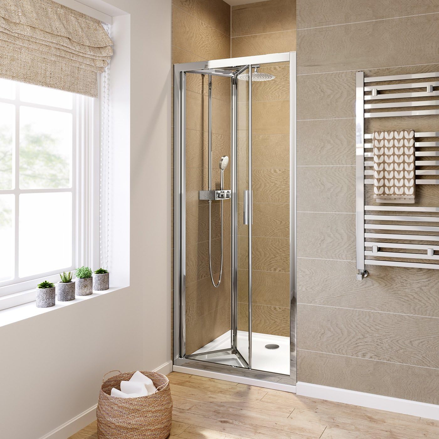 iBathUK Solis Bifold EasyClean Glass Shower Enclosure, Reversible 6mm Folding Door, 760mm