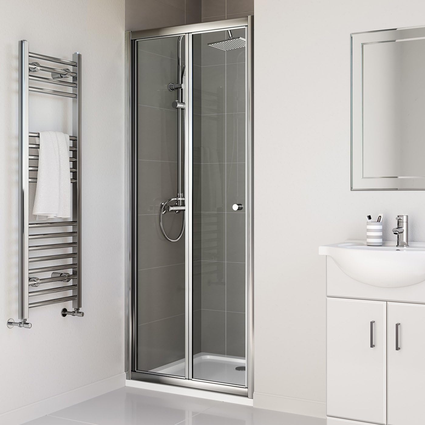 iBathUK Vesper Bifold Shower Enclosure, Reversible 6mm EasyClean Glass Door Cubicle, 700mm