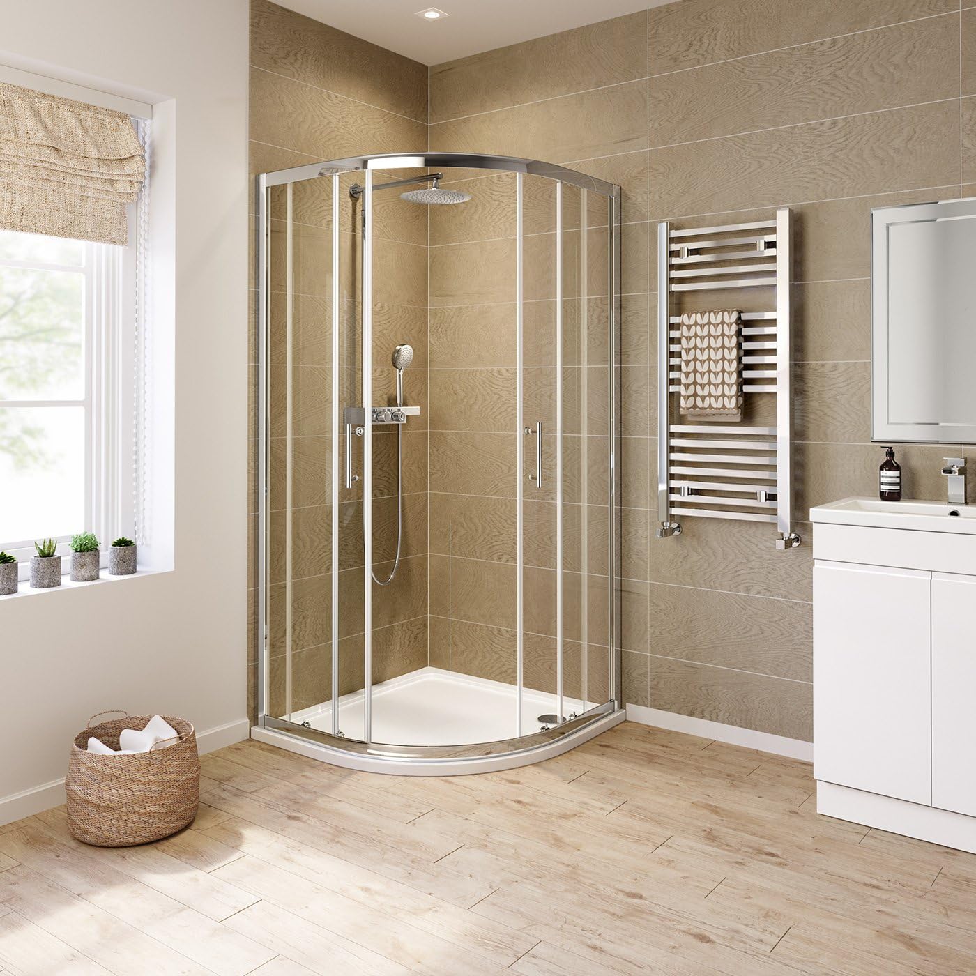 iBathUK Solis Quadrant Sliding Shower Enclosure, 6mm Reversible Glass Door for Modern Bathroom Corners, Offset Quadrant Shower Enclosure, 800 x 800mm
