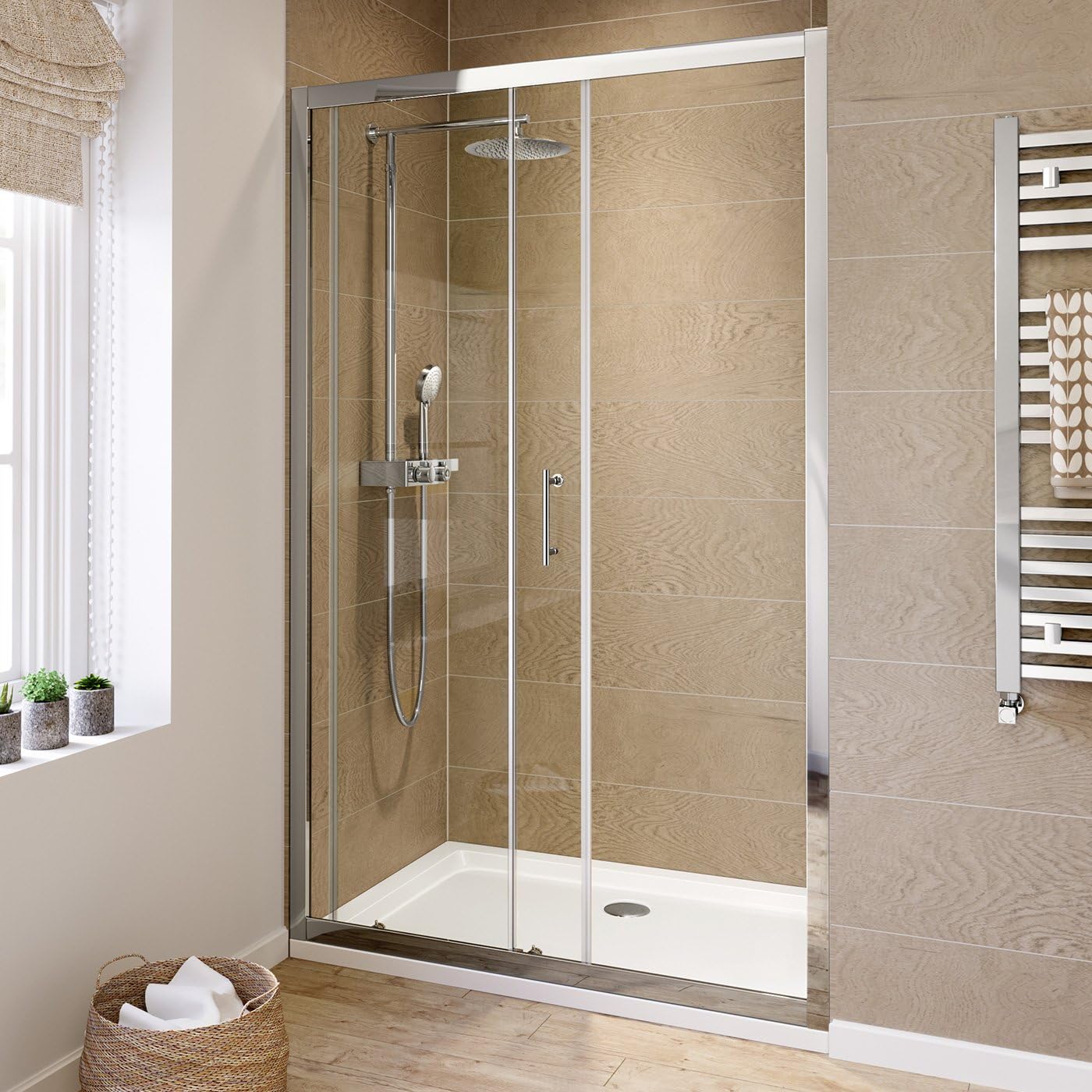 iBathUK Solis Sliding Shower Enclosure, Reversible 6mm Toughened Glass Door for Modern Bathroom Cubicles, Sliding Shower Enclosure, 1000mm
