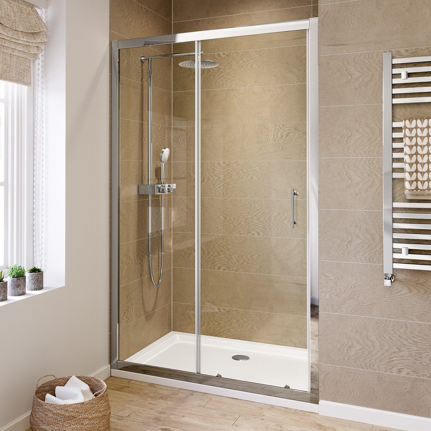 iBathUK Solis Sliding Shower Enclosure, Reversible 6mm Toughened Glass Door for Modern Bathroom Cubicles, Sliding Shower Enclosure, 1000mm