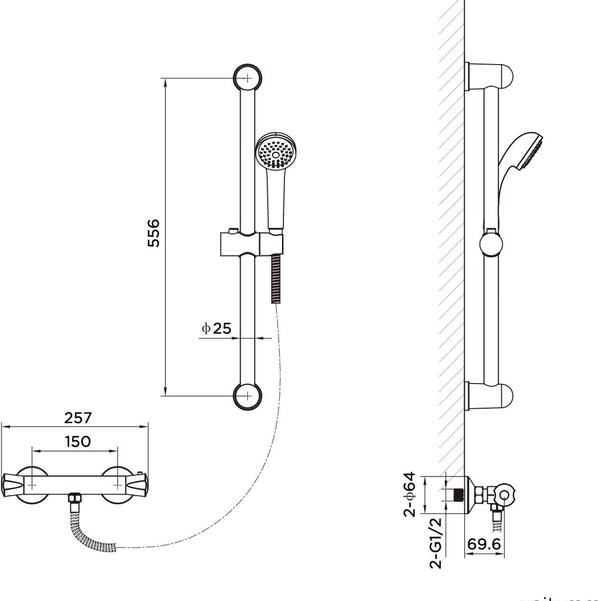Eco Exposed Bottom Outlet Thermostatic Bar Valve Shower Kit - Chrome