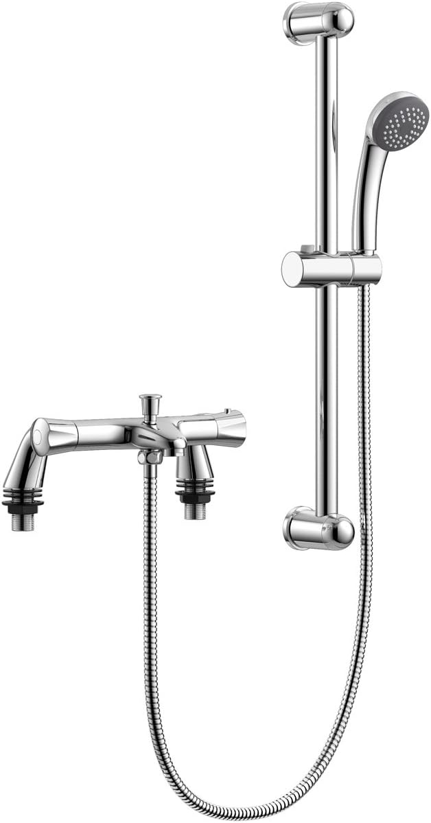 iBathUK Lex Thermostatic Shower Mixer Valve Bath Deck Tap Riser Rail and Handset Set, Thermostatic Bar Shower Valve, Chrome