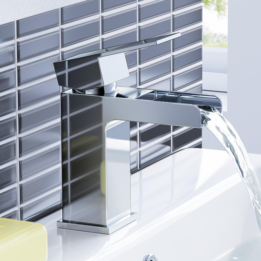 iBathUK Kinetic Waterfall Basin Sink Mixer Tap, Bath Tub Filler Luxury Bathroom Set, Elegant Bath Sink Mixer Tap, Chrome