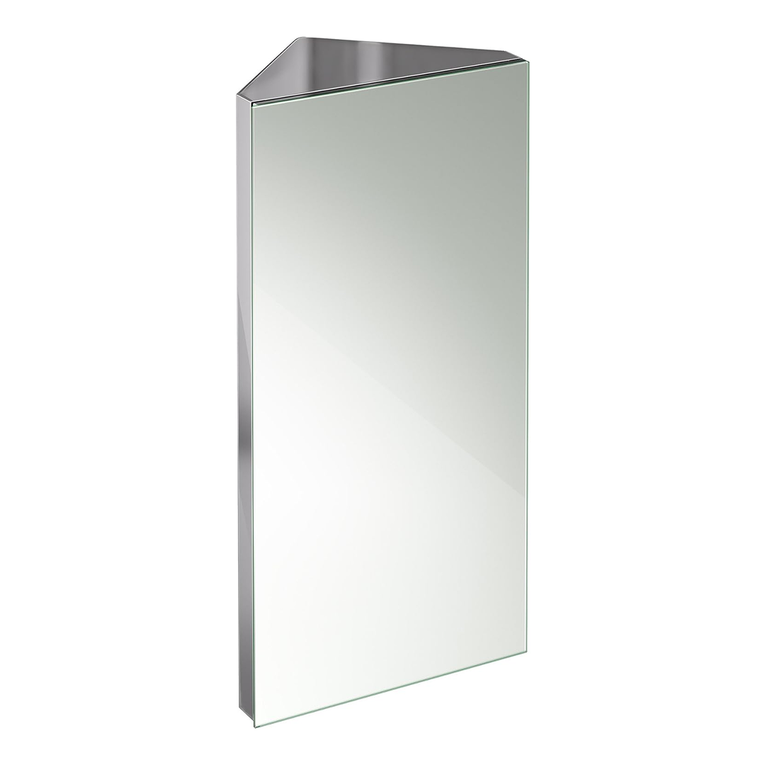 iBathUK Arcade Wall Mounted Corner Bathroom Mirror Cabinet, Stainless Steel Hinged Door Storage Unit with 2 Shelves, Modern Plain Mirror Design for Small Bathrooms and Cloakrooms in Silver, 300mm