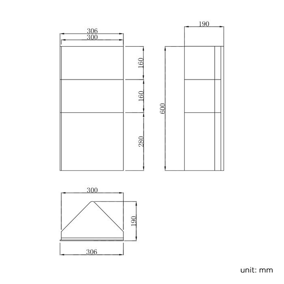 iBathUK Arcade Wall Mounted Corner Bathroom Mirror Cabinet, Stainless Steel Hinged Door Storage Unit with 2 Shelves, Modern Plain Mirror Design for Small Bathrooms and Cloakrooms in Silver, 300mm