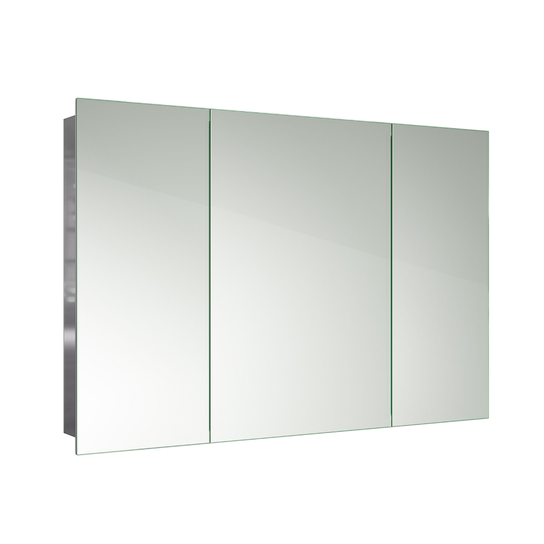 iBathUK Oslo Wall Mounted Mirror Cabinet, Triple Door Bathroom Wall Cabinet in 5 Shelves with Mirror, Modern Storage Unit with Bathroom Mirror in Landscape Orientation in Silver, 600 x 900mm