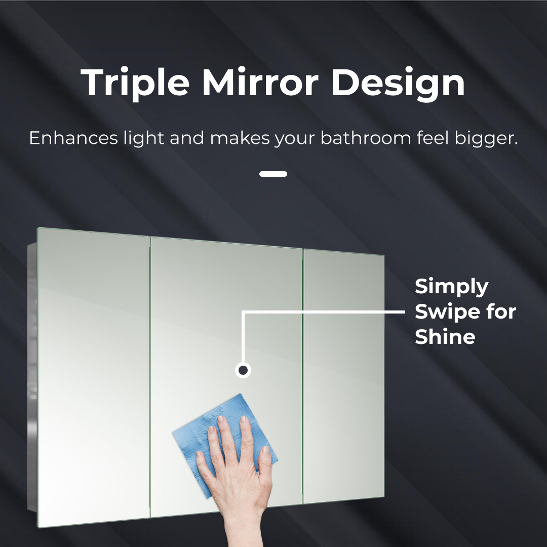 iBathUK Oslo Wall Mounted Mirror Cabinet, Triple Door Bathroom Wall Cabinet in 5 Shelves with Mirror, Modern Storage Unit with Bathroom Mirror in Landscape Orientation in Silver, 600 x 900mm