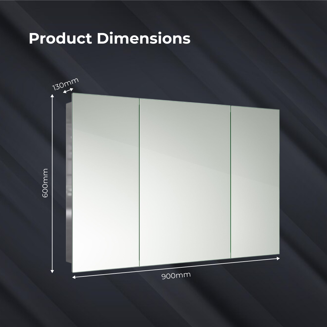 iBathUK Oslo Wall Mounted Mirror Cabinet, Triple Door Bathroom Wall Cabinet in 5 Shelves with Mirror, Modern Storage Unit with Bathroom Mirror in Landscape Orientation in Silver, 600 x 900mm