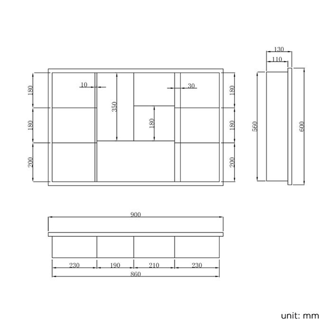 iBathUK Oslo Wall Mounted Mirror Cabinet, Triple Door Bathroom Wall Cabinet in 5 Shelves with Mirror, Modern Storage Unit with Bathroom Mirror in Landscape Orientation in Silver, 600 x 900mm