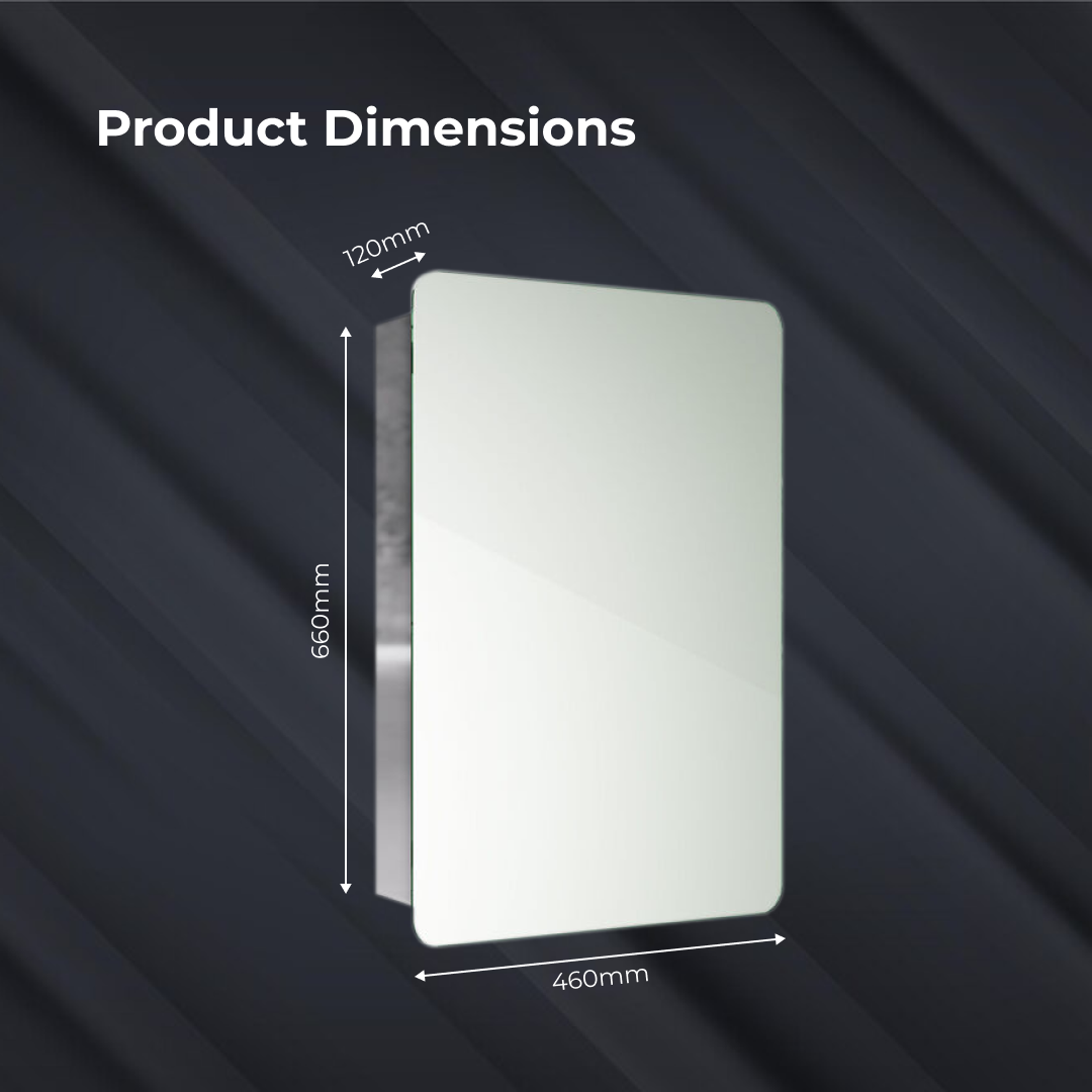 iBathUK Helsinki Wall Mounted Mirror Cabinet with Sliding Mirror Door, Pre-Assembled Modern Stainless Steel Bathroom Storage Unit 1 Door, 2 Shelves with Portrait Orientation in Silver, 660 x 460mm