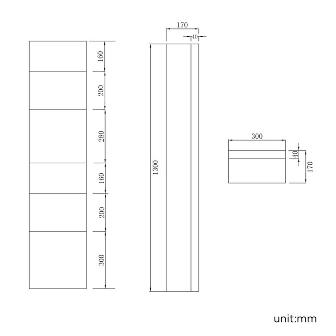 iBathUK Bergen Wall Mounted Tall Stainless Steel Bathroom Mirror Cabinet, Double Door Storage Unit with 5 Internal Shelves, Pre-Assembled Plain Mirror with Hinged Doors in Silver Finish, 1300 x 300mm