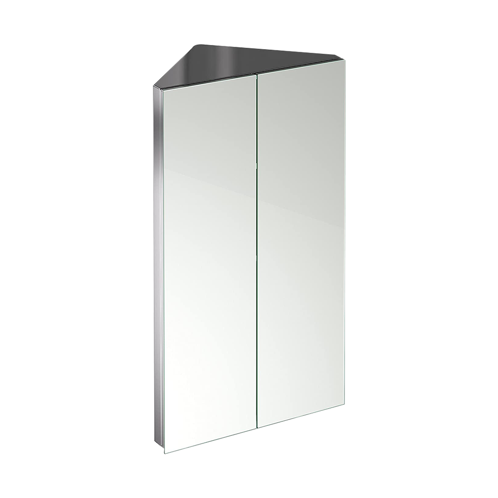 iBathUK Rehaus Wall-Mounted Vertical Corner Bathroom Mirror Cabinet, Stainless Steel 2-Door Storage Unit with Adjustable Shelves, Modern Bathroom Cabinet in Silver, 780 x 450mm