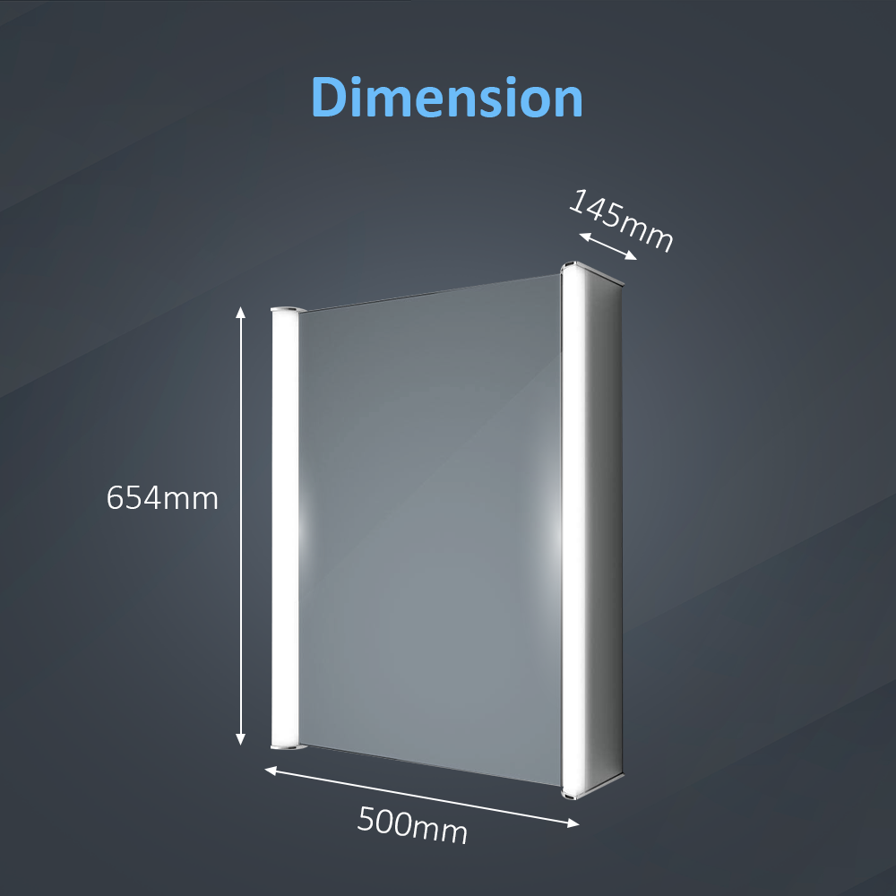 iBathUK Rehaus Wall-Mounted LED Illuminated Mirror Cabinet with Bluetooth, Shaver Socket, Touch Sensor, Adjustable Glass Shelves, Modern Bathroom Cabinet With Mirror in Silver, 500x650mm