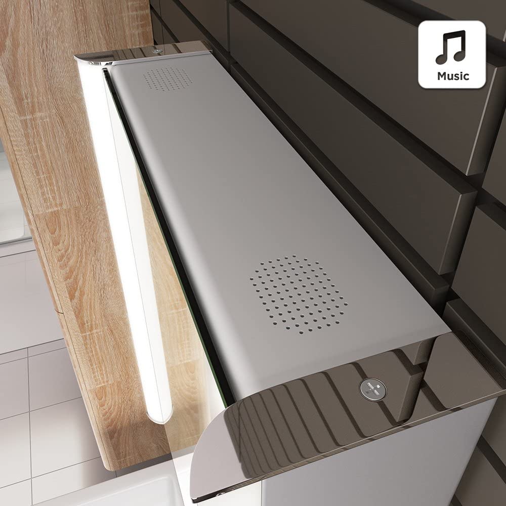 iBathUK Rehaus Wall-Mounted LED Illuminated Mirror Cabinet with Bluetooth, Shaver Socket, Touch Sensor, Adjustable Glass Shelves, Modern Bathroom Cabinet With Mirror in Silver, 500x650mm