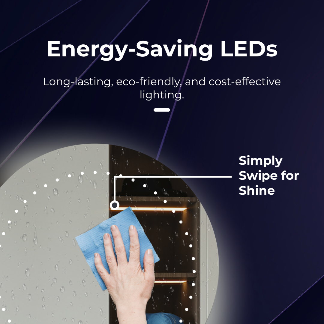 iBathUK Luna Wall Mounted Round LED Bathroom Mirror 5 Battery Powered, Modern Illuminated Vanity Mirror for Bathrooms, Portrait or Landscape Aluminium Frame, 500x500mm