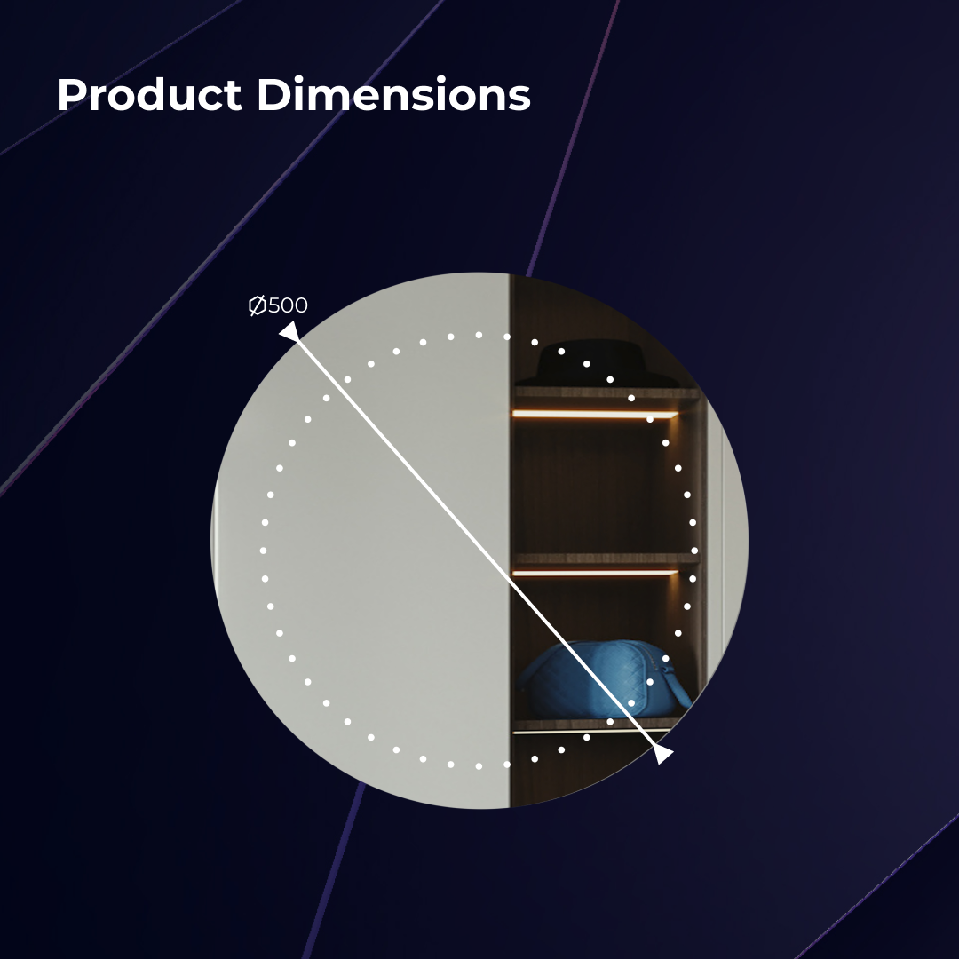 iBathUK Luna Wall Mounted Round LED Bathroom Mirror 5 Battery Powered, Modern Illuminated Vanity Mirror for Bathrooms, Portrait or Landscape Aluminium Frame, 500x500mm