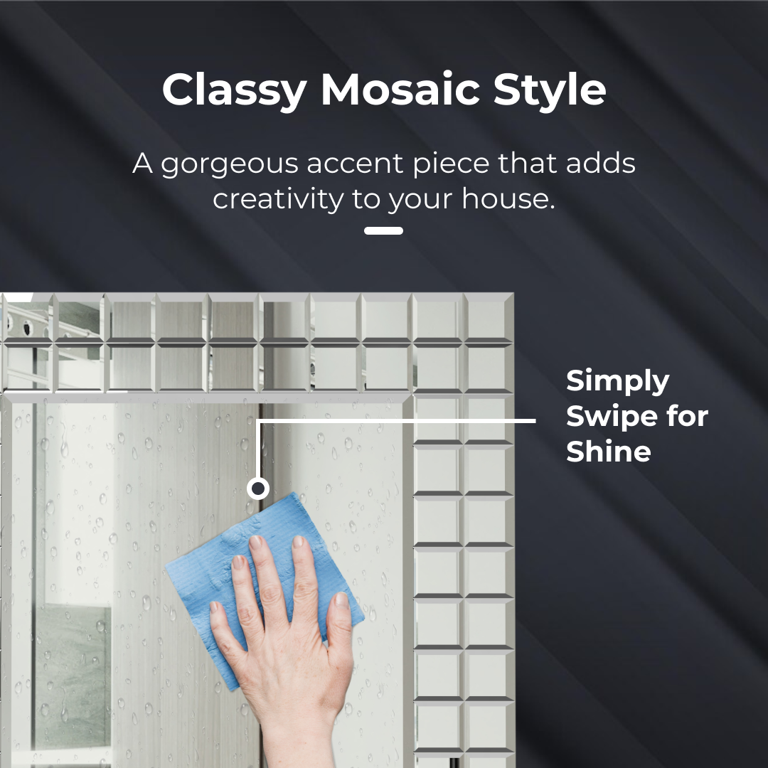 iBathUK Milan Wall Mount Modern Bathroom Mosaic Square Wall Mirror, Designer Mirror Square with Mirror Tiles, Portrait or Landscape Contemporary Style, 600 x 600 mm