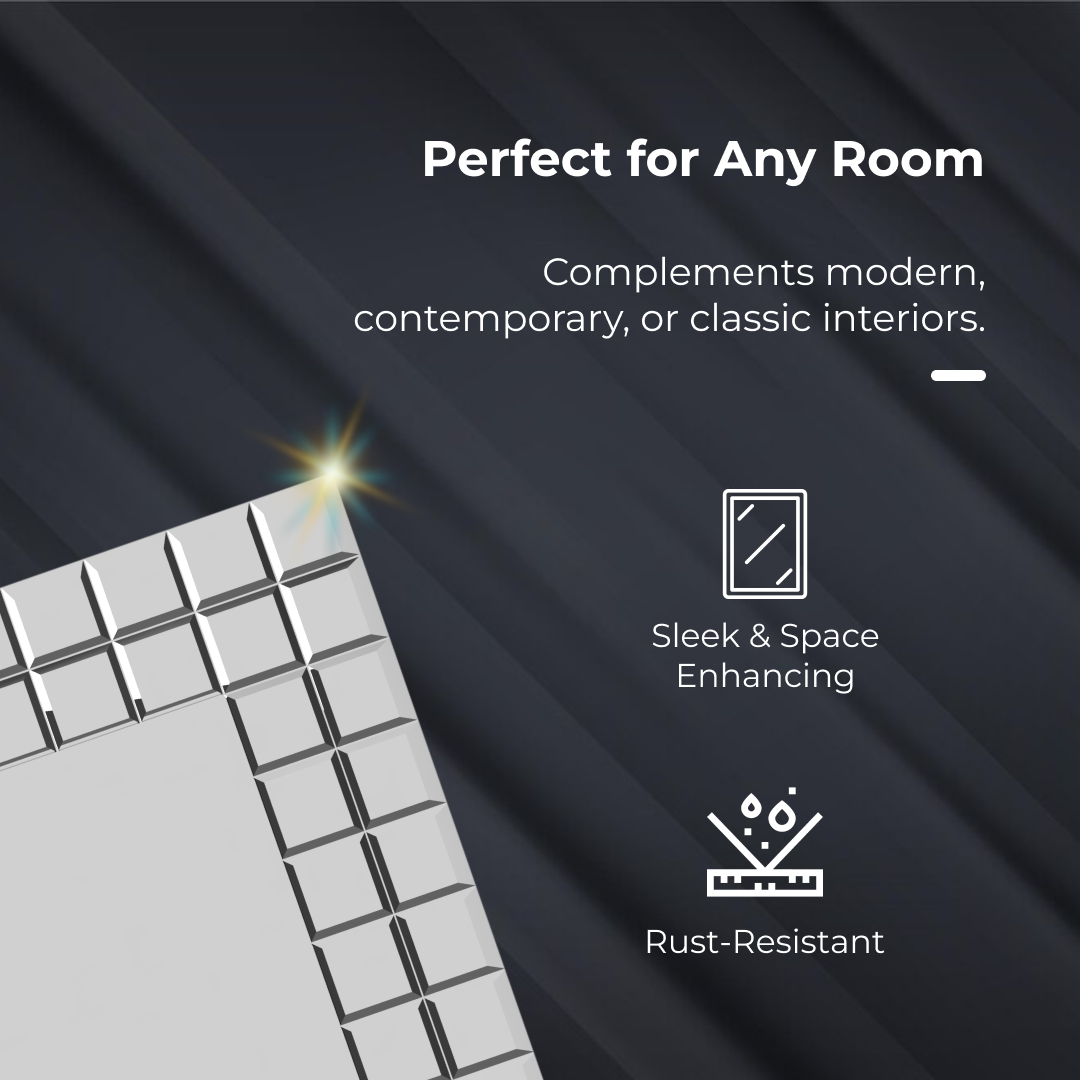 iBathUK Milan Wall Mount Modern Bathroom Mosaic Square Wall Mirror, Designer Mirror Square with Mirror Tiles, Portrait or Landscape Contemporary Style, 600 x 600 mm