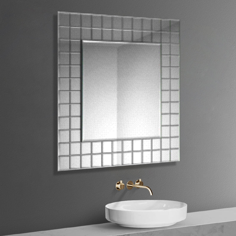 iBathUK Milan Wall Mount Modern Bathroom Mosaic Square Wall Mirror, Designer Mirror Square with Mirror Tiles, Portrait or Landscape Contemporary Style, 600 x 600 mm