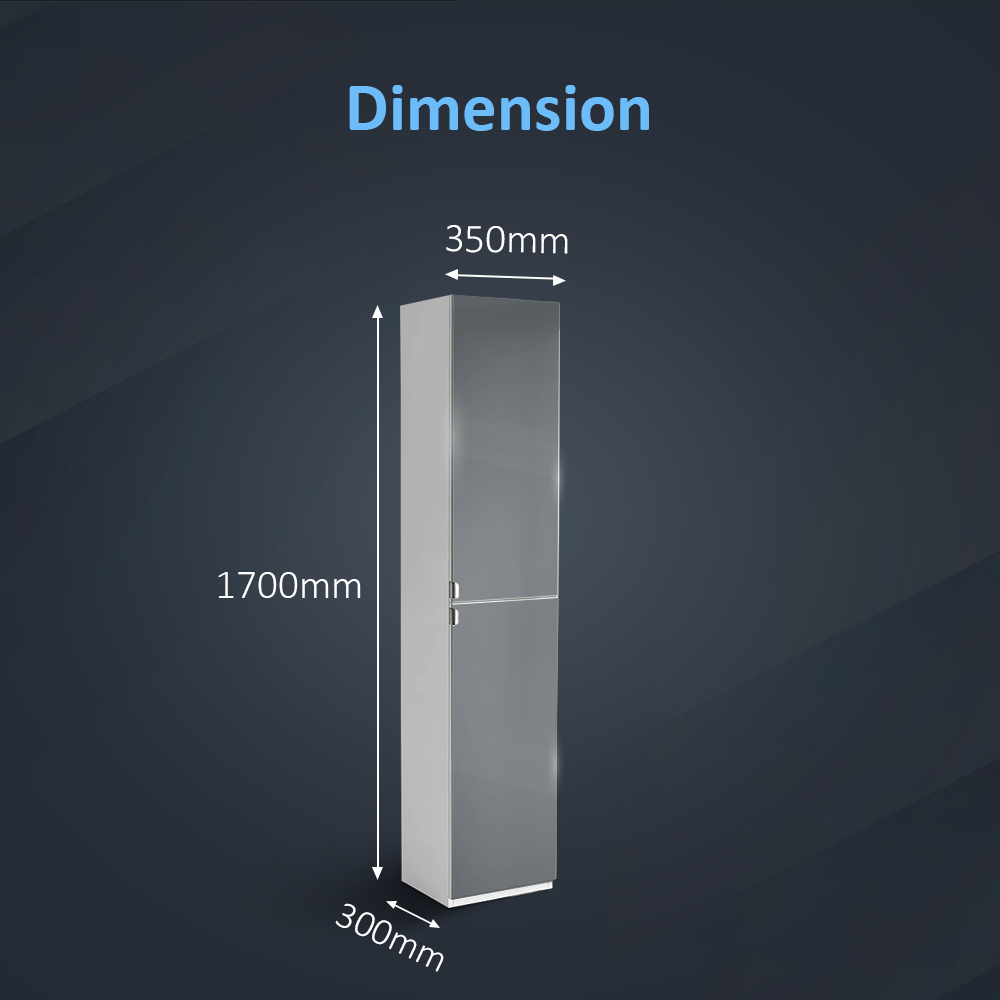 iBathUK Gleam Freestanding Bathroom Mirror Cabinet 1700mm, Tall Vertical Storage Cabinet with 4 Mirrored Doors & Adjustable Shelves - Matte White