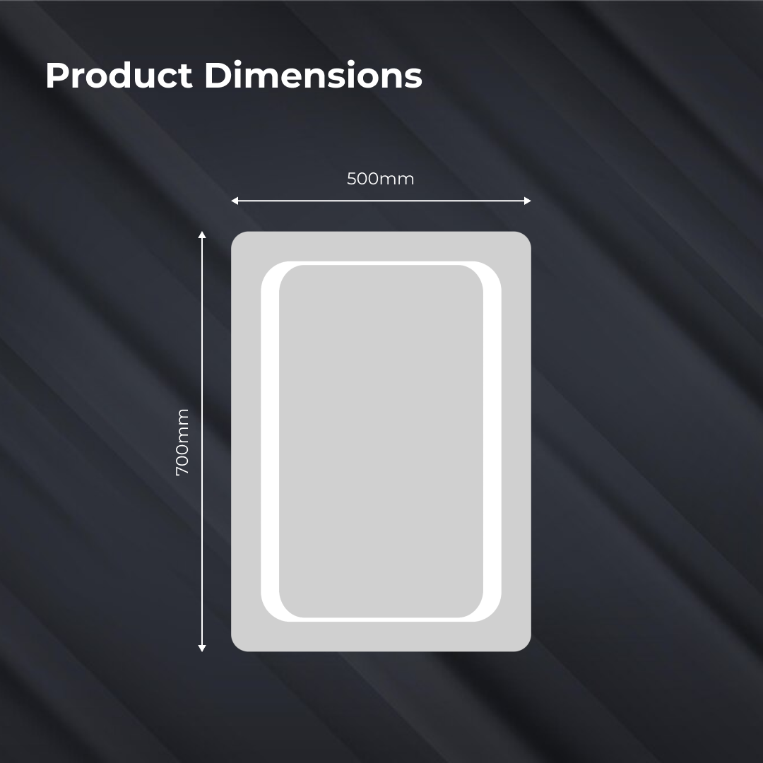 iBathUK Halo Wall Mounted LED Bathroom Mirror, Battery Powered Illuminated Mirror with Cool White 6500K Light, Light Up Mirror with Portrait or Landscape Mount in Modern Aluminium Frame, 500 x 700mm