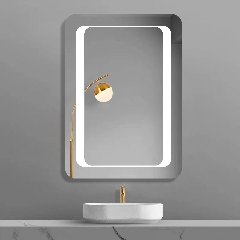 iBathUK Halo Wall Mounted LED Bathroom Mirror, Battery Powered Illuminated Mirror with Cool White 6500K Light, Light Up Mirror with Portrait or Landscape Mount in Modern Aluminium Frame, 500 x 700mm