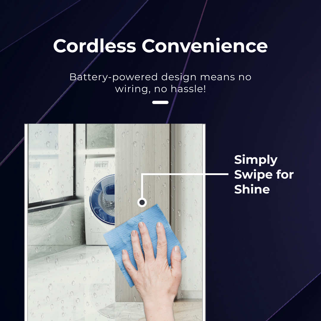 iBathUK Aurora Wall Mounted LED Bathroom Mirror, Modern Battery Powered Illuminated Mirror with Dual 6500K Cool White Light Strips with Portrait or Landscape Mount in Aluminium Frame, 500 x 700mm