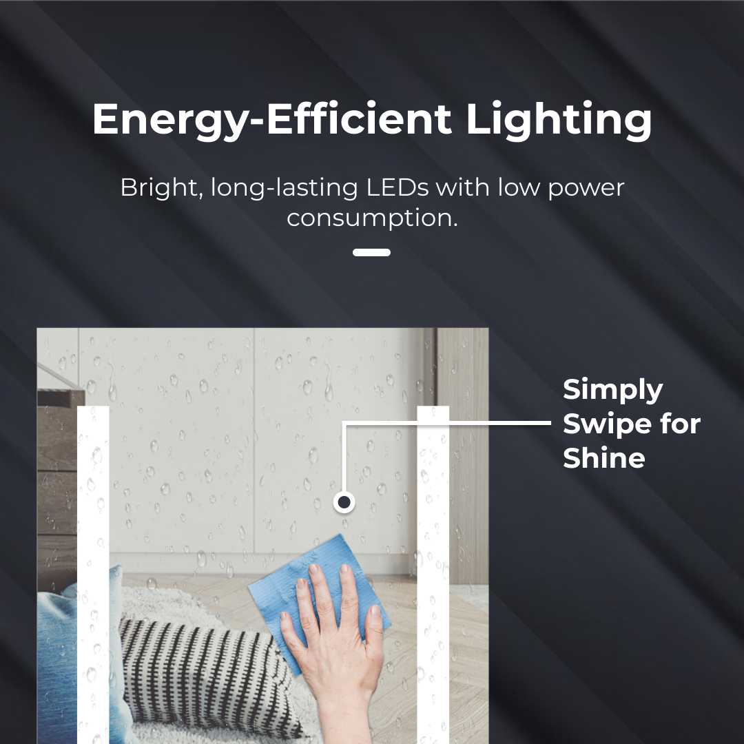 iBathUK Eclipse Wall Mounted LED Bathroom Mirror, Modern Battery Powered Illuminated Mirror with Cool White Dual Light Strips in Portrait or Landscape Orientation in Aluminium Frame, 500 x 700mm