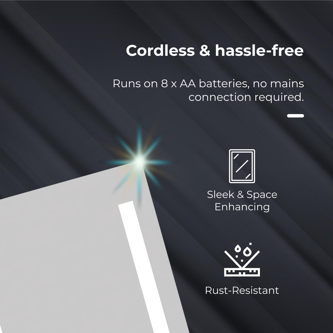 iBathUK Eclipse Wall Mounted LED Bathroom Mirror, Modern Battery Powered Illuminated Mirror with Cool White Dual Light Strips in Portrait or Landscape Orientation in Aluminium Frame, 500 x 700mm