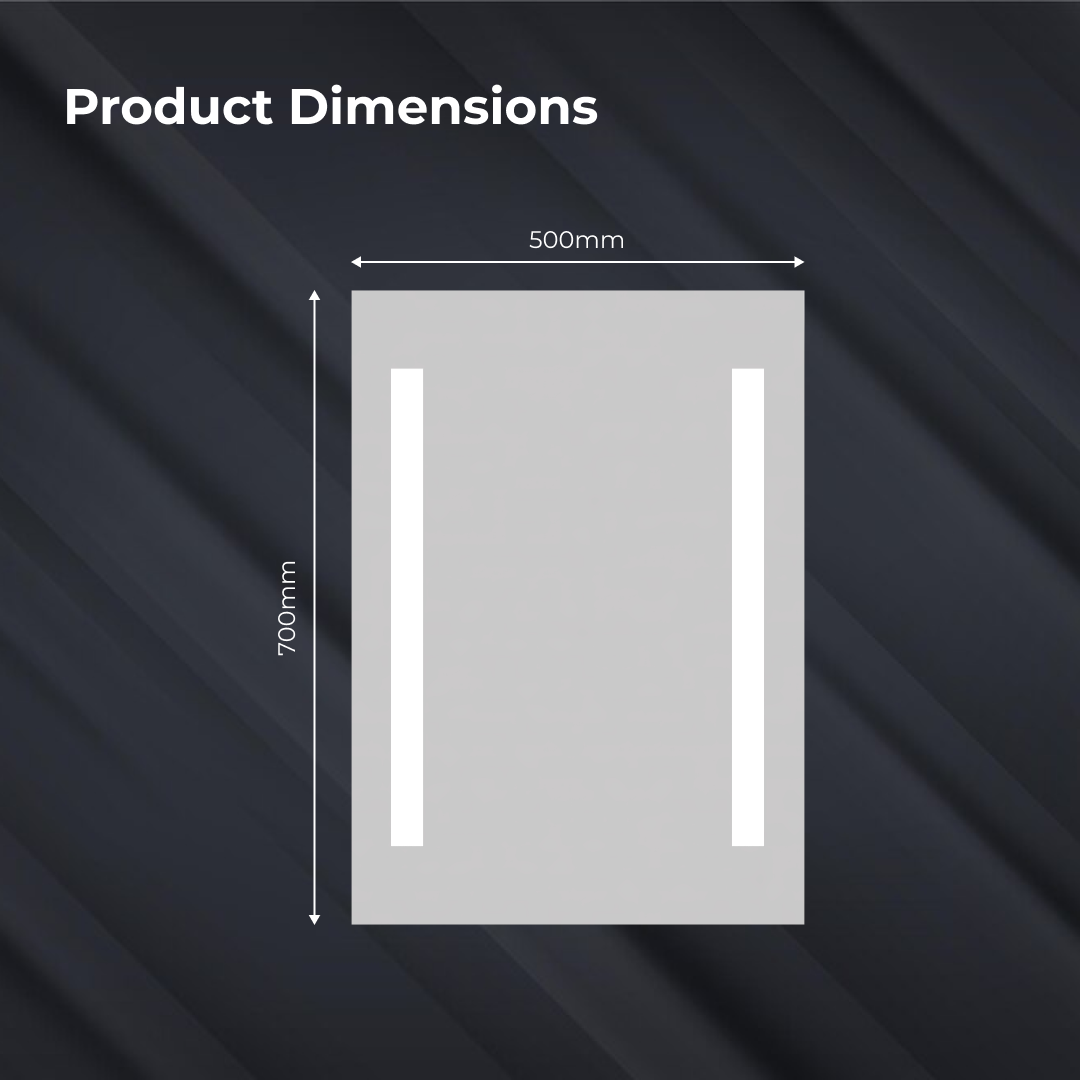 iBathUK Eclipse Wall Mounted LED Bathroom Mirror, Modern Battery Powered Illuminated Mirror with Cool White Dual Light Strips in Portrait or Landscape Orientation in Aluminium Frame, 500 x 700mm