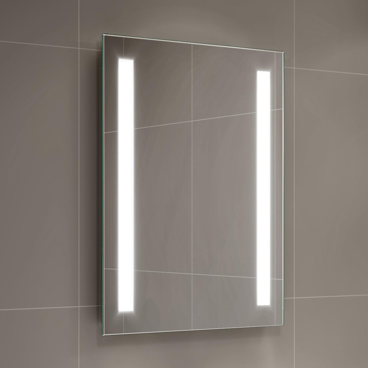 iBathUK Eclipse Wall Mounted LED Bathroom Mirror, Modern Battery Powered Illuminated Mirror with Cool White Dual Light Strips in Portrait or Landscape Orientation in Aluminium Frame, 500 x 700mm