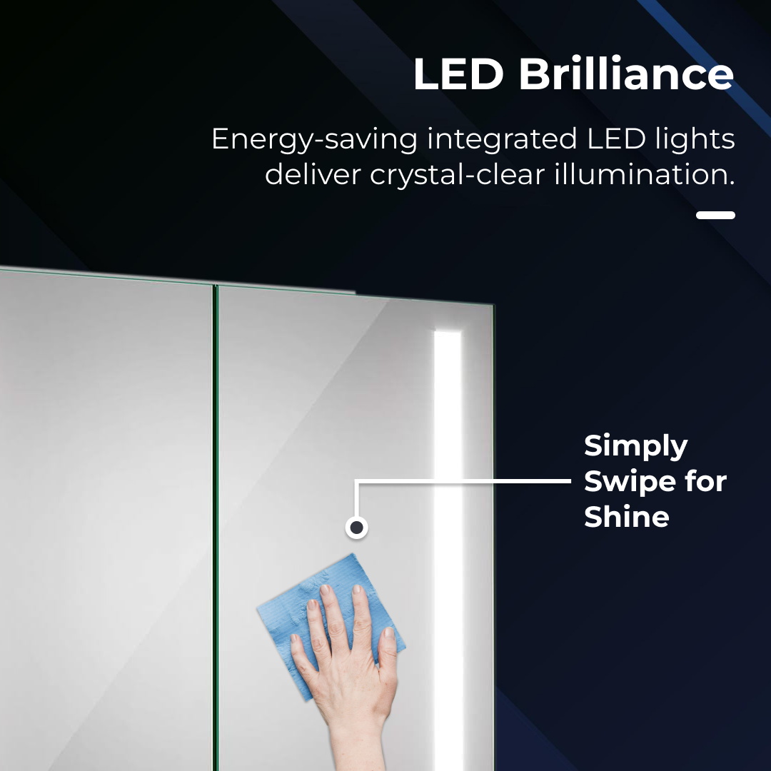 iBathUK Astrid Wall Mounted LED Bathroom Mirror Cabinet, Modern Illuminated Cabinet with 2 Hinged Door, Mirror Cabinet with Light and Bathroom Storage Landscape Orientation in Silver Finish, 800x600mm