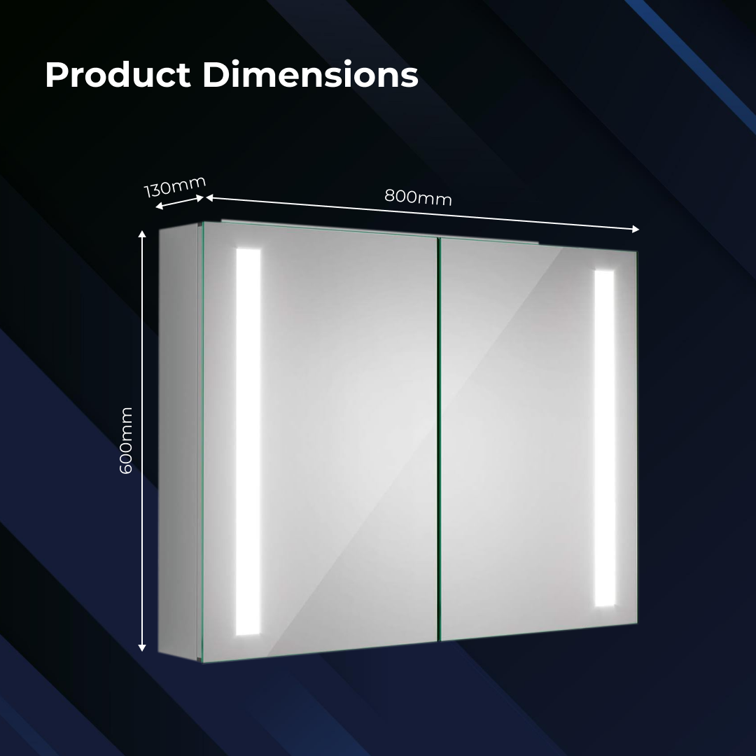 iBathUK Astrid Wall Mounted LED Bathroom Mirror Cabinet, Modern Illuminated Cabinet with 2 Hinged Door, Mirror Cabinet with Light and Bathroom Storage Landscape Orientation in Silver Finish, 800x600mm