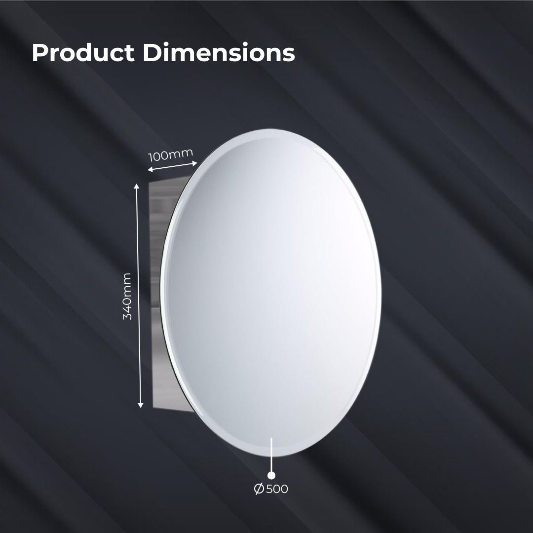 iBathUK Stockholm Wall Mounted Mirror Cabinet, Pre-Assembled Modern Style Bathroom Cabinet with Hinged Single Door, Internal Shelf Storage Unit, Portrait or Landscape Orientation in Silver 500 x 500mm