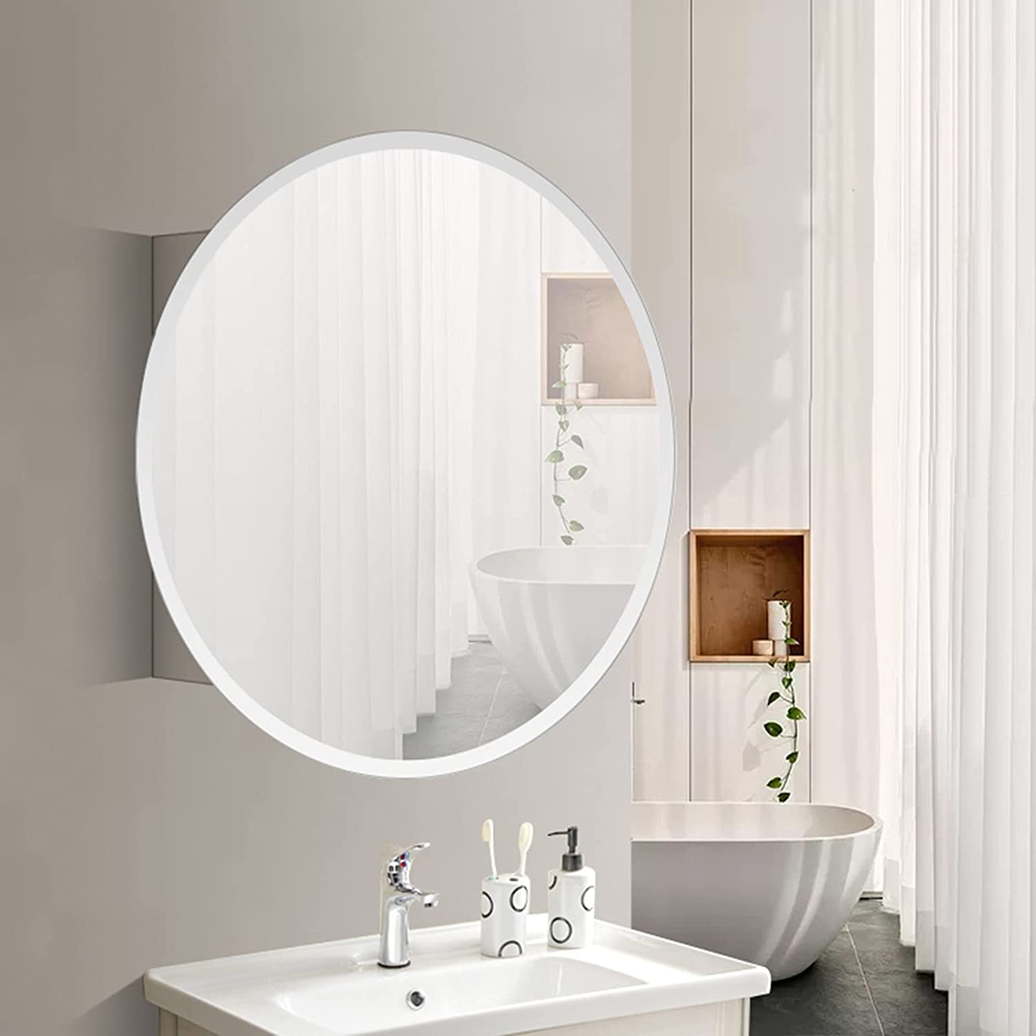 iBathUK Stockholm Wall Mounted Mirror Cabinet, Pre-Assembled Modern Style Bathroom Cabinet with Hinged Single Door, Internal Shelf Storage Unit, Portrait or Landscape Orientation in Silver 500 x 500mm