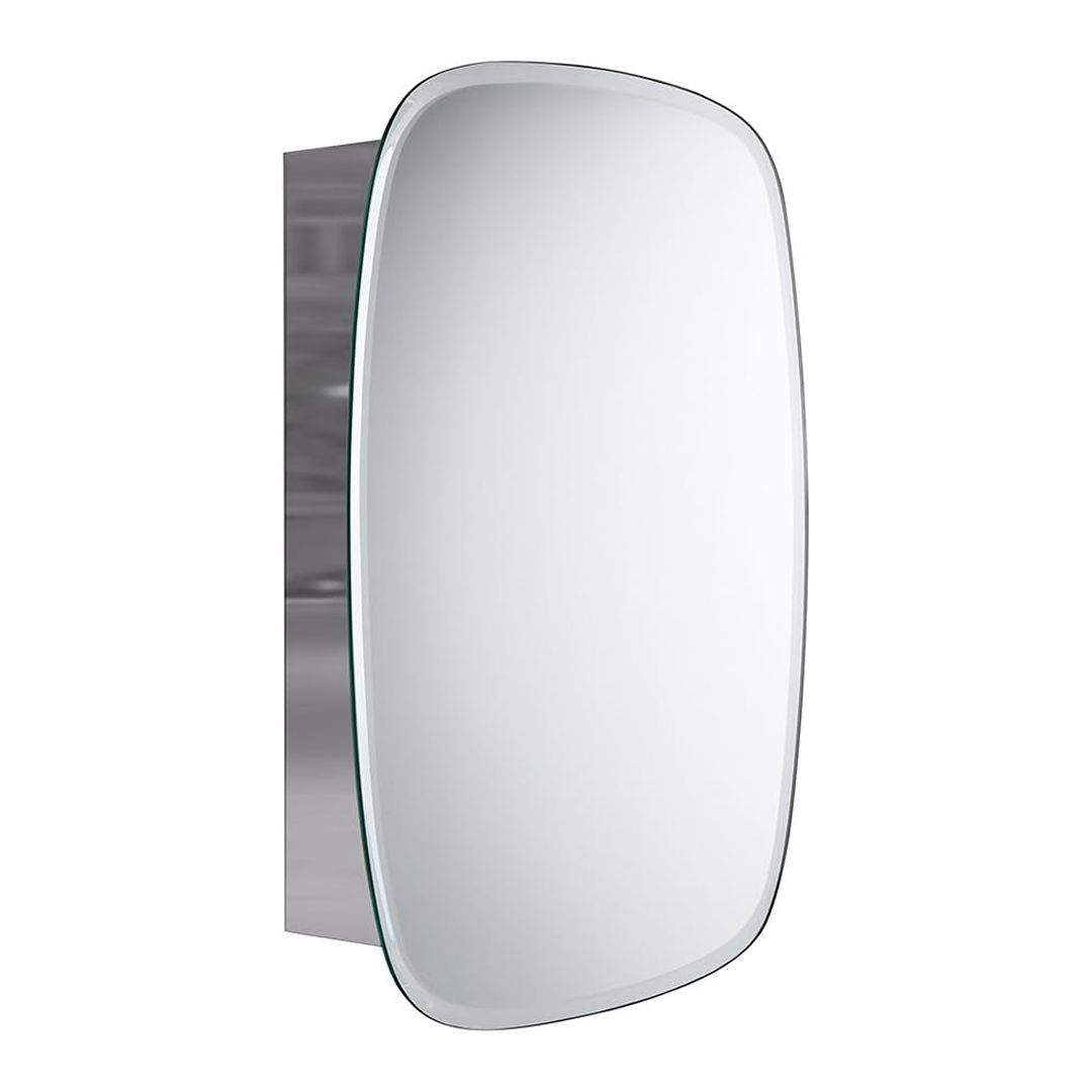 iBathUK Copenhagen Wall Mounted Mirror Cabinet, Single Door Bathroom Mirror Cabinet with Stainless Steel Body and Hinged Door, Built-In Shelf Storage, Portrait Orientation in Silver 600 x 450mm