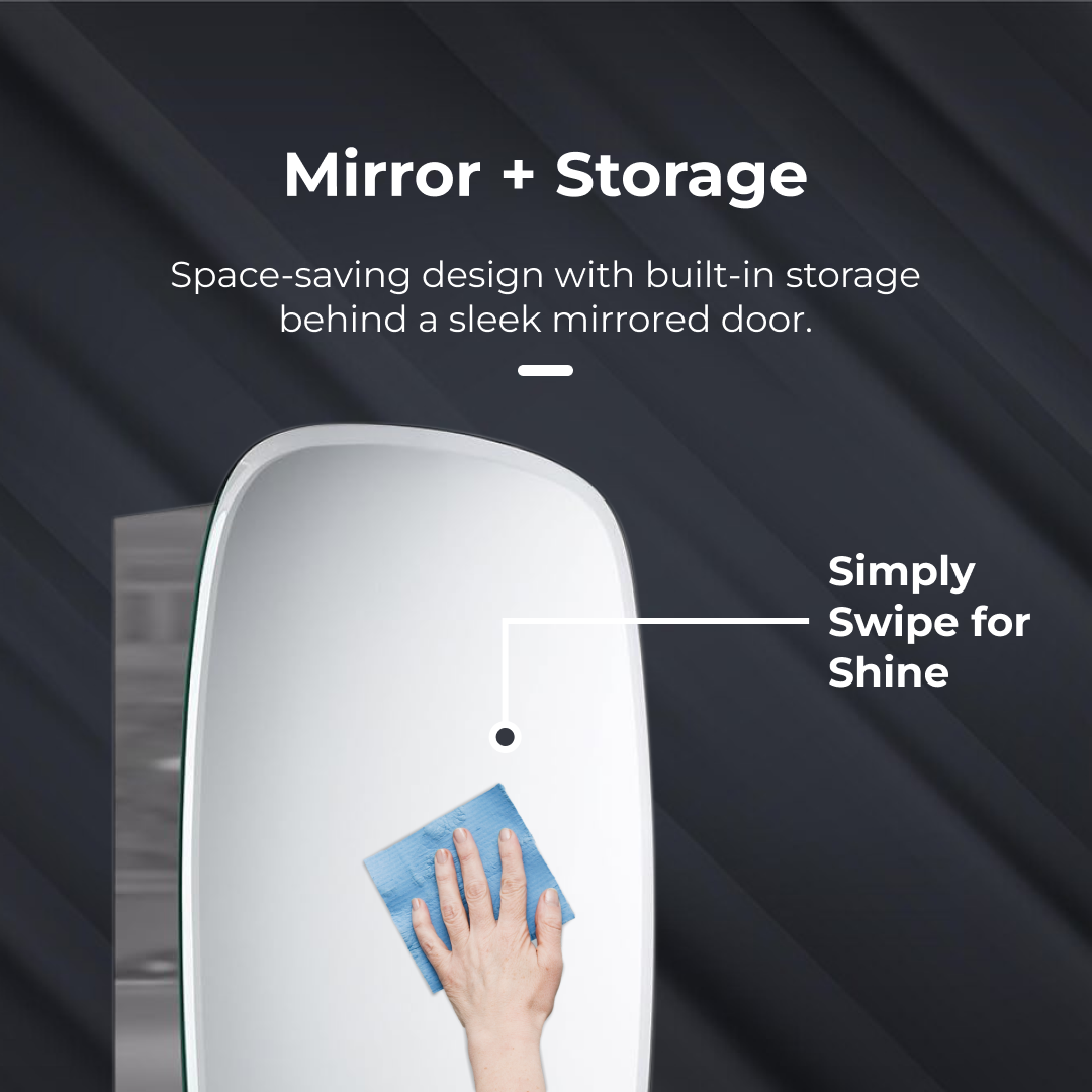 iBathUK Copenhagen Wall Mounted Mirror Cabinet, Single Door Bathroom Mirror Cabinet with Stainless Steel Body and Hinged Door, Built-In Shelf Storage, Portrait Orientation in Silver 600 x 450mm