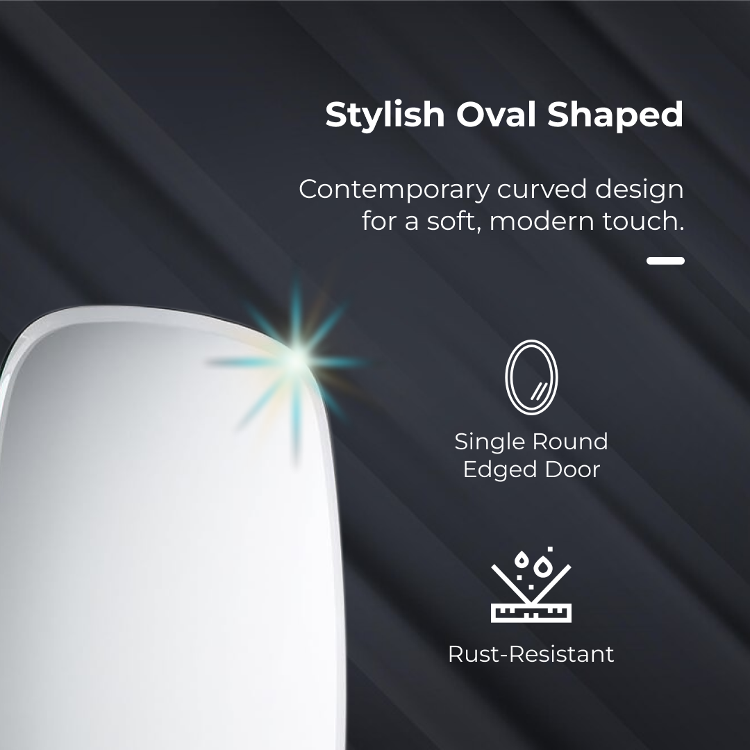 iBathUK Copenhagen Wall Mounted Mirror Cabinet, Single Door Bathroom Mirror Cabinet with Stainless Steel Body and Hinged Door, Built-In Shelf Storage, Portrait Orientation in Silver 600 x 450mm