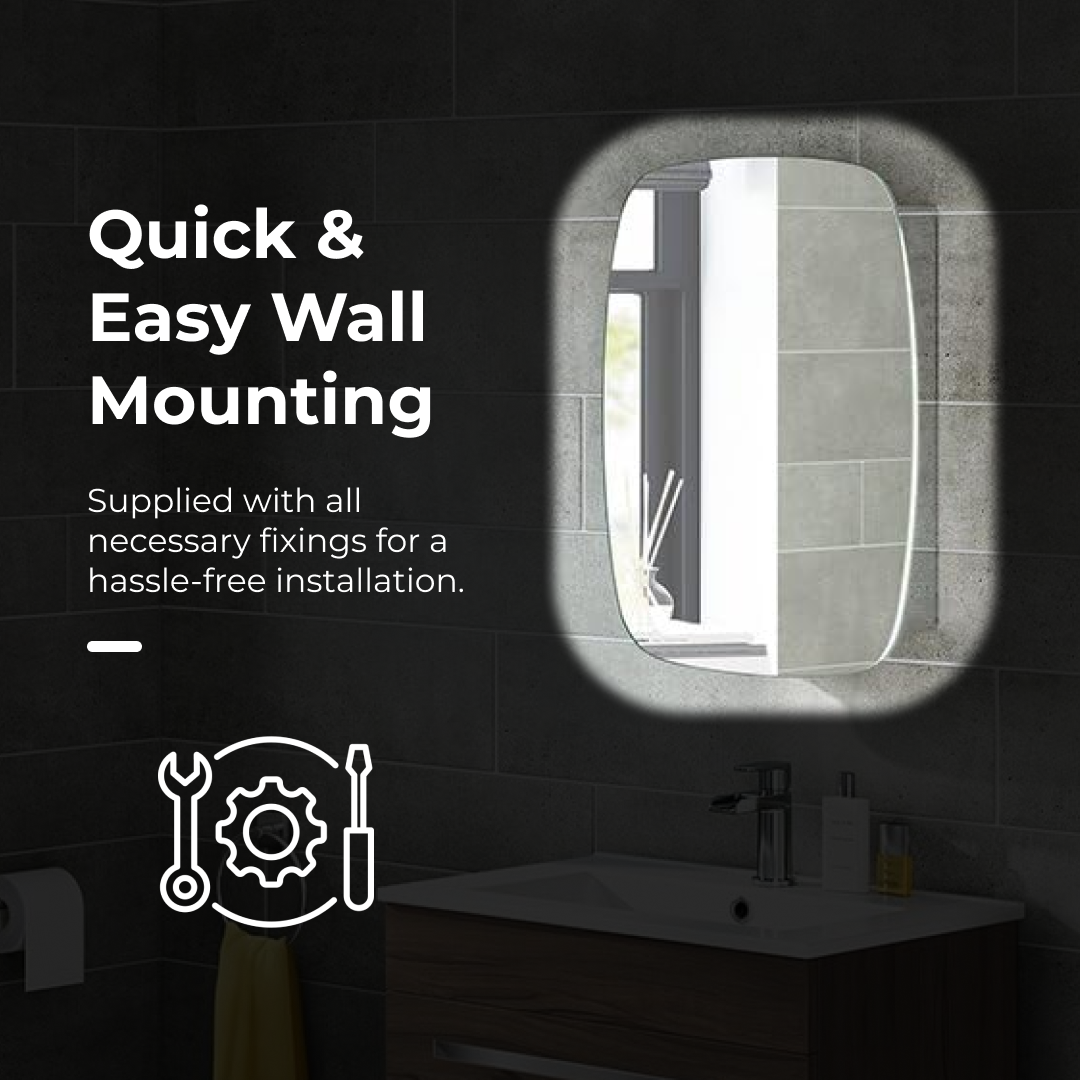 iBathUK Copenhagen Wall Mounted Mirror Cabinet, Single Door Bathroom Mirror Cabinet with Stainless Steel Body and Hinged Door, Built-In Shelf Storage, Portrait Orientation in Silver 600 x 450mm