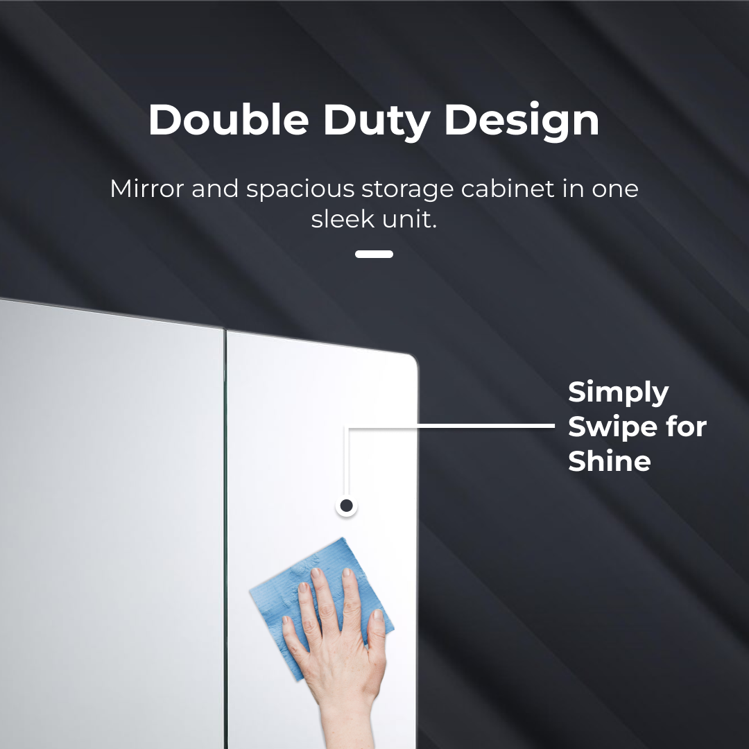 iBathUK Malmo Wall Mounted Double Door Mirror Cabinet, Pre-Assembled Modern Design Bathroom Mirror Storage Unit with 3 Shelves, Hinged Doors in Silver Finish, 600 x 800mm