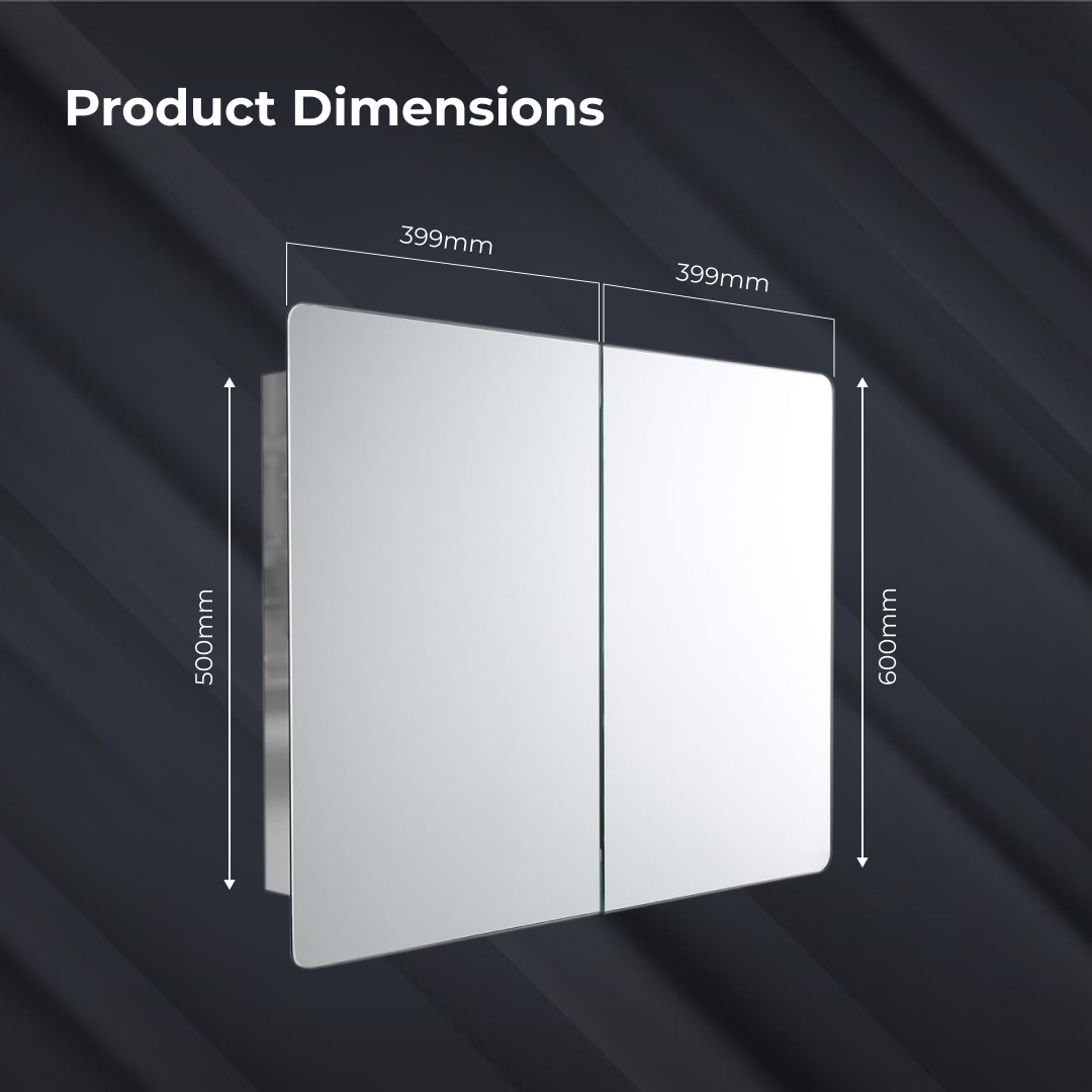 iBathUK Malmo Wall Mounted Double Door Mirror Cabinet, Pre-Assembled Modern Design Bathroom Mirror Storage Unit with 3 Shelves, Hinged Doors in Silver Finish, 600 x 800mm