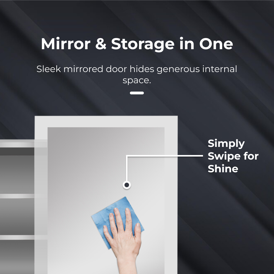 iBathUK Bristol Wall Mounted Mirror Cabinet with Sliding Door, Pre-Assembled Modern Bathroom Plain Mirror Storage Unit Internal Shelf with Portrait Orientation in Silver Finish, 660 x 480mm