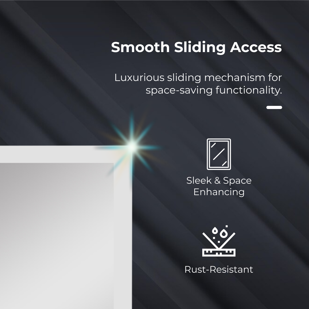 iBathUK Bristol Wall Mounted Mirror Cabinet with Sliding Door, Pre-Assembled Modern Bathroom Plain Mirror Storage Unit Internal Shelf with Portrait Orientation in Silver Finish, 660 x 480mm