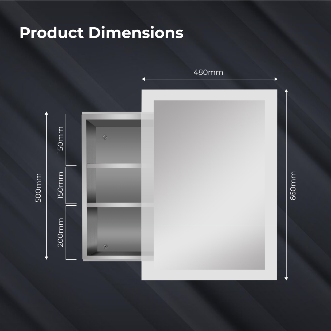 iBathUK Bristol Wall Mounted Mirror Cabinet with Sliding Door, Pre-Assembled Modern Bathroom Plain Mirror Storage Unit Internal Shelf with Portrait Orientation in Silver Finish, 660 x 480mm