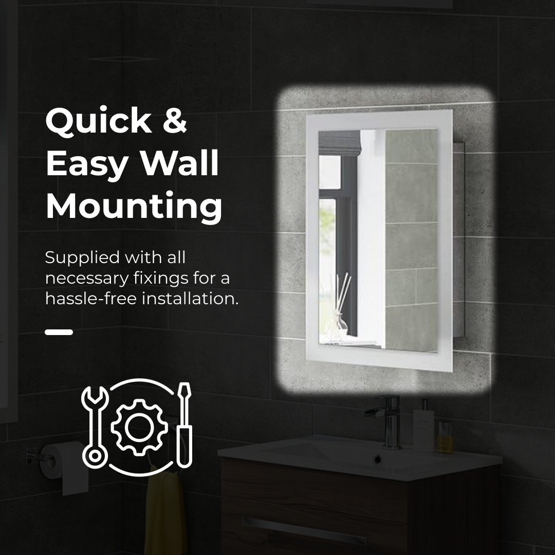 iBathUK Bristol Wall Mounted Mirror Cabinet with Sliding Door, Pre-Assembled Modern Bathroom Plain Mirror Storage Unit Internal Shelf with Portrait Orientation in Silver Finish, 660 x 480mm