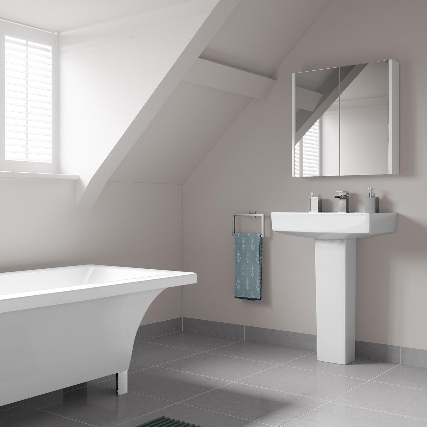 iBathUK Storvue Wall Mounted Illuminated Bathroom Mirror Cabinet with 2 Doors and 1 Adjustable Glass Shelf, Modern Bathroom Storage Mirror in Gloss White, 600 x 900mm